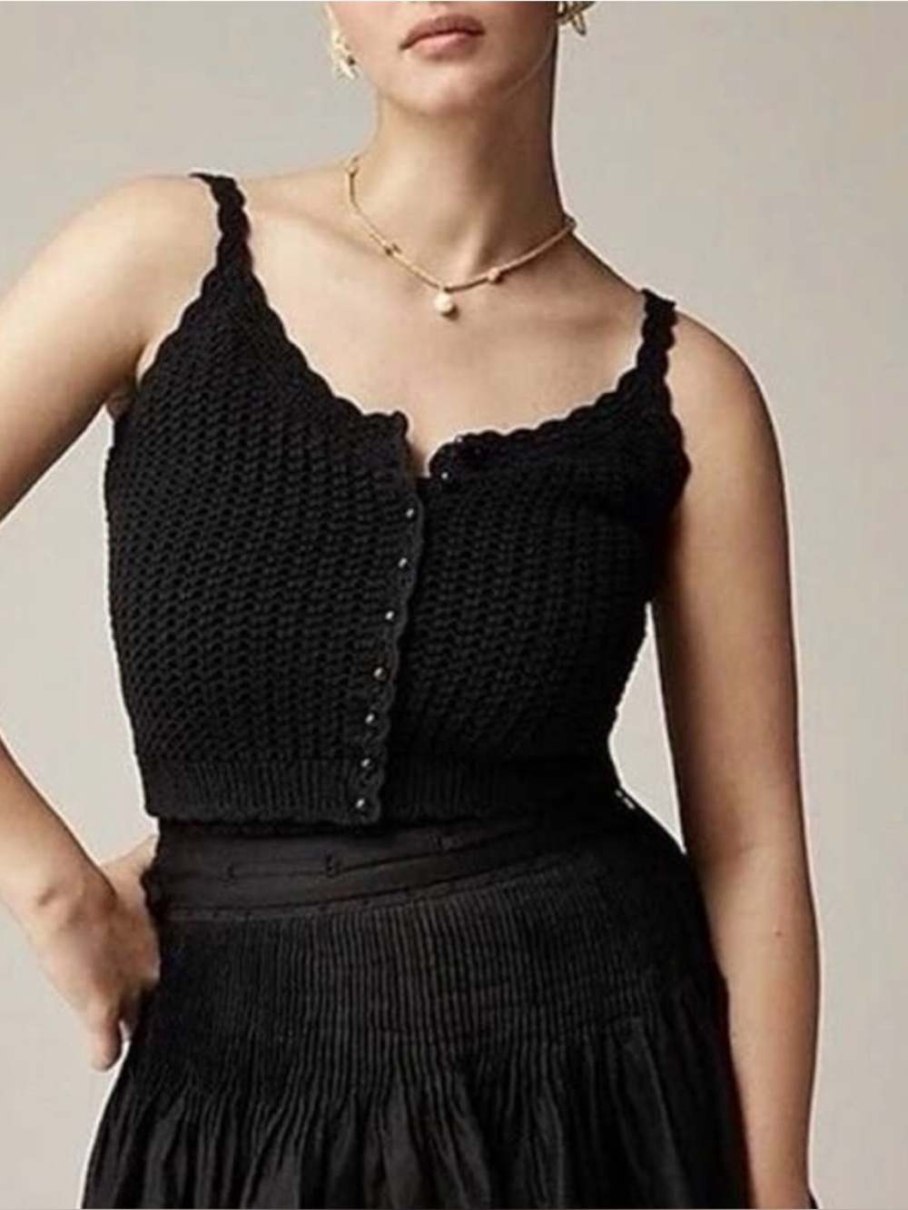 JCREW CROCHET BUTTON UP TANK BLACK NWT SZ M new